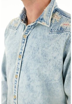 Tennis Camisa Azul Manga Larga En Denim Para Hombre