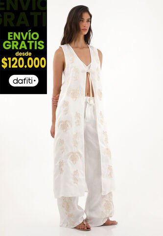 Tennis Kimono Con Manualidad Bordada En 100% Lino Para Mujer Tennis