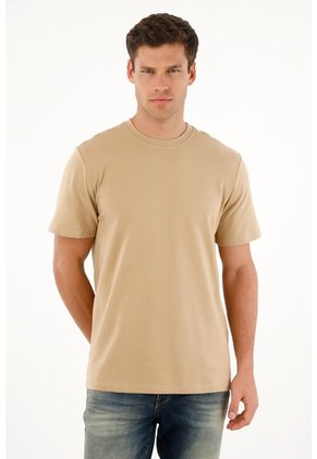 Camiseta Regular Fit Manga Corta Café Para Hombre