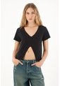 Tennis Camiseta Manga Corta Con Abertura En Delantero Negra Para Mujer de Tennis