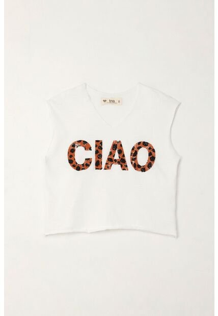 Camiseta Manga Sisa Con Estampado Blanca Para Niña