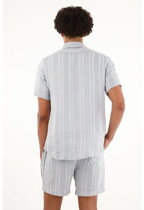 Tennis Camisa Azul Tipo Bowling A Rayas Para Hombre