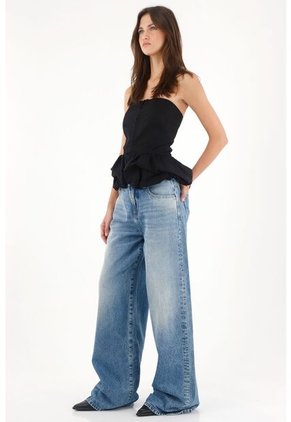 Tennis Jean Wide Leg De Tiro Medio Oscuro Para Mujer