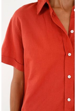 Camisa Manga Corta De Botones Para Mujer