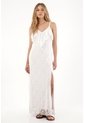 Tennis Vestido Largo En Encaje Con Escote En V Crudo Para Mujer de Tennis