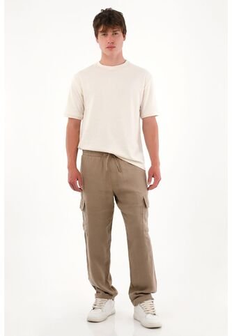 Tennis Pantalón En 100% Lino Bota Recta Café Para Hombre Tennis