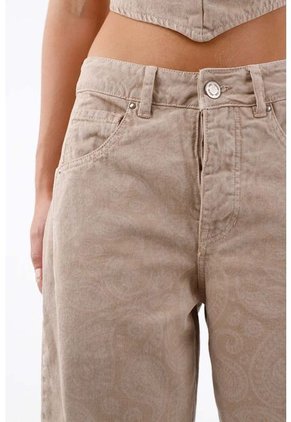 Tennis Pantalón Para Mujer En Algodón Beige Recto Con Estampado Cachemira