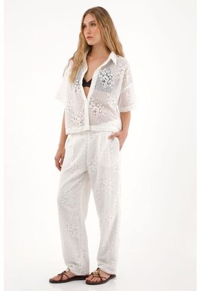 Tennis Camisa Manga Corta Bordada En Frente Crudo Para Mujer