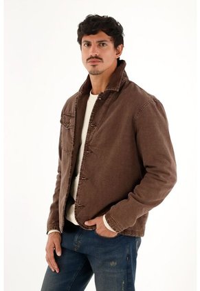 Abrigo Con Cuello En Corduroy Café Para Hombre