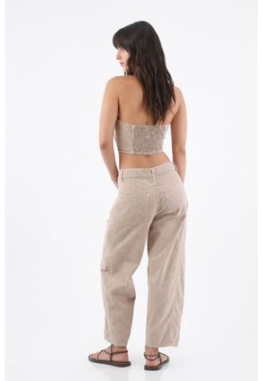 Tennis Pantalón Para Mujer En Algodón Beige Recto Con Estampado Cachemira