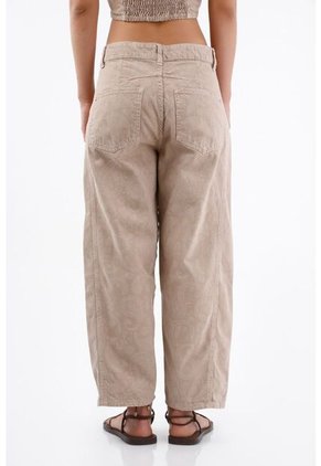 Tennis Pantalón Para Mujer En Algodón Beige Recto Con Estampado Cachemira