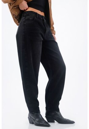 Tennis Jean Para Mujer En Algodón Negro Fit Relajado Con Pretina