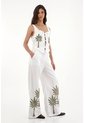 Tennis Pantalón Wide Leg Blanco Con Bordado En Bota Para Mujer de Tennis