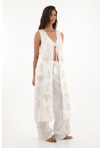 Tennis Kimono Con Manualidad Bordada En 100% Lino Para Mujer Tennis