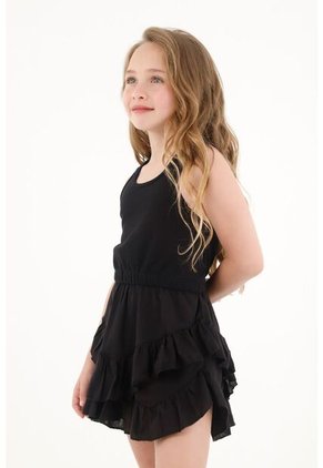 Vestido Corto Con Boleros Y Elástico En La Cintura Para Niña