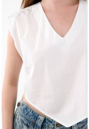 Tennis Camisa Manga Sisa Escote En V Blanca Para Mujer