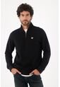Tennis Buzo Para Hombre De Algodón Negro Regular Fit Con Cuello Alto Y Media Cremallera de Tennis