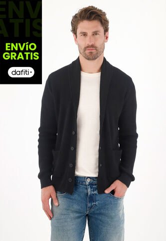 Tennis Buzo Tejido Tipo Cárdigan Negro Para Hombre Tennis