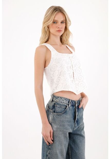 Camisa Tipo Chaleco En Tela Texturizada Crudo Para Mujer