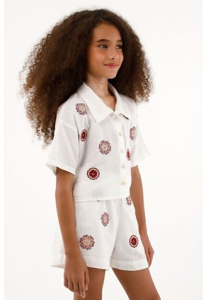 Camisa Con Bordado De Flores Para Niña