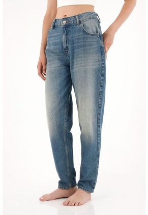 Tennis Jean Mom Fit Tiro Alto Con Realce En Las Costuras Para Mujer