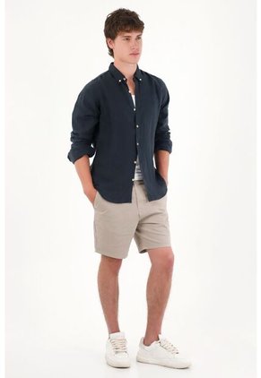 Tennis Camisa En 100% Lino Manga Larga Azul Para Hombre