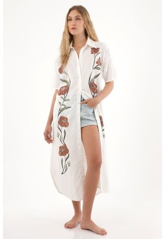 Tennis Vestido Largo Tipo Camisa Manga Larga Crudo Para Mujer Tennis