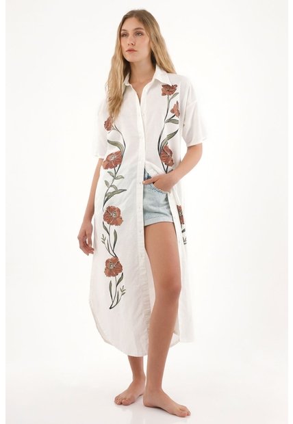 Tennis Vestido Largo Tipo Camisa Manga Larga Crudo Para Mujer