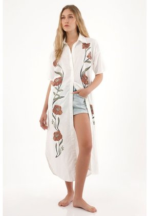 Tennis Vestido Largo Tipo Camisa Manga Larga Crudo Para Mujer