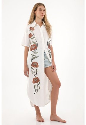 Tennis Vestido Largo Tipo Camisa Manga Larga Crudo Para Mujer