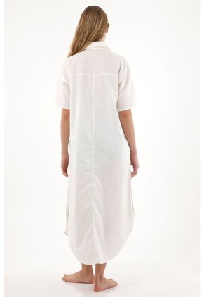 Tennis Vestido Largo Tipo Camisa Manga Larga Crudo Para Mujer