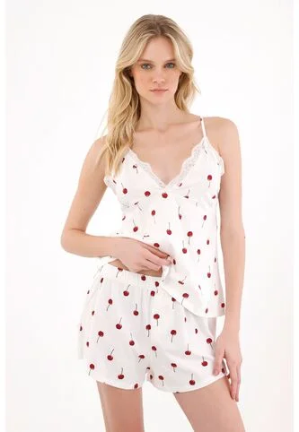 Pijama Con Encaje Y Estampado De Cerezas Para Mujer Tennis