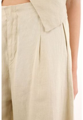 Pantalón Wide Leg En 100% Lino Café Para Mujer