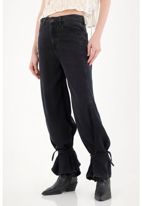 Tennis Jean Wide Leg Con Amarres En Bota Negro Para Mujer