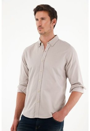 Tennis Camisa De Silueta Clásica Con Raqueta Bordada Gris Para Hombre