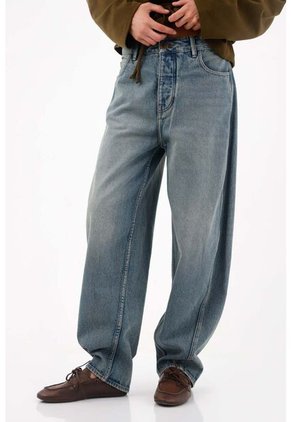 Tennis Jean Wide Leg Con Costuras Curvas En Algodón Azul Para Mujer