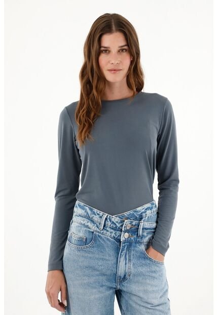 Camiseta Azul Manga Larga Para Mujer