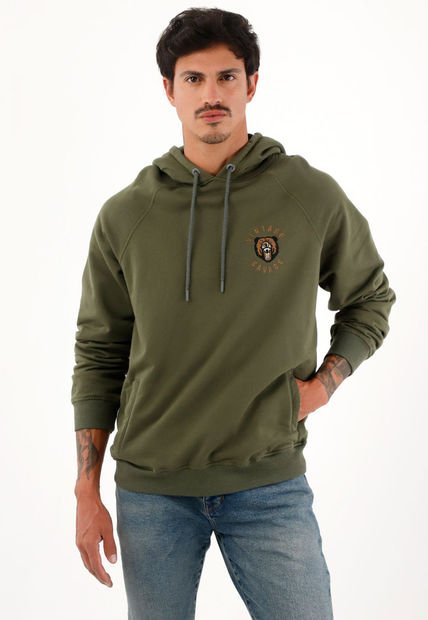 Buzo Hoodie Verde Con Bordado Decorativo Para Hombre