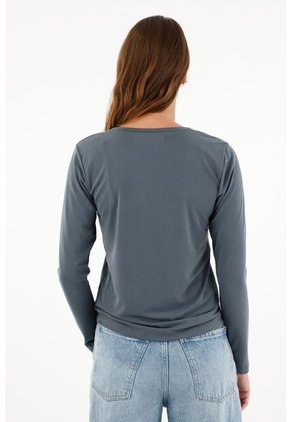 Camiseta Azul Manga Larga Para Mujer