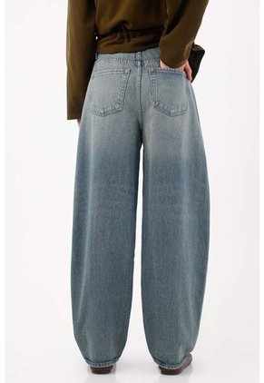 Tennis Jean Wide Leg Con Costuras Curvas En Algodón Azul Para Mujer