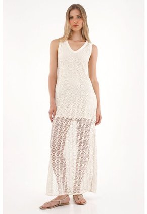 Tennis Vestido Largo En Tejido De Crochet Crudo Para Mujer