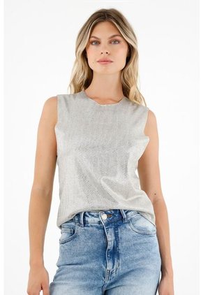 Camiseta Gris Con Detalles Brillantes Para Mujer