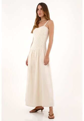 Tennis Vestido Largo Tipo Lino Con Tela Tejida Crudo Para Mujer Tennis