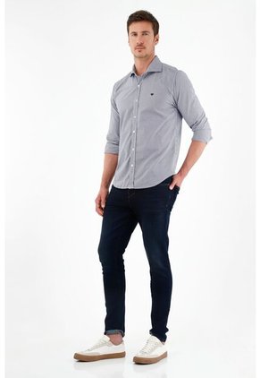 Camisa Cuello Francés Azul Para Hombre