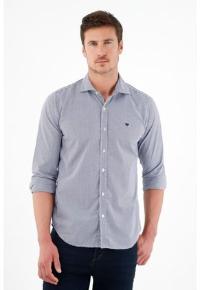 Camisa Cuello Francés Azul Para Hombre