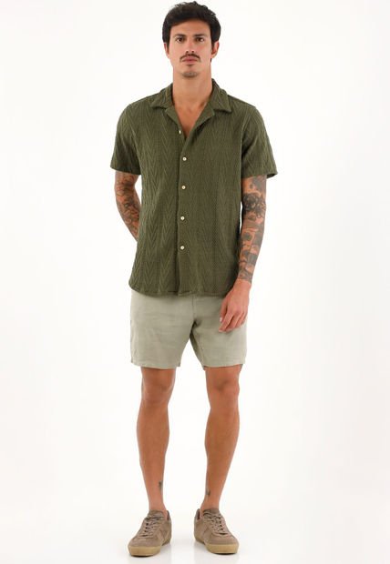 Camisa Verde Tipo Bowling Con Tela Texturizada Para Hombre
