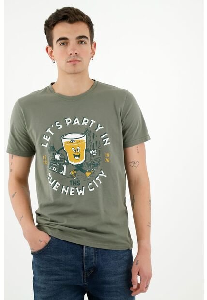Camiseta Con Estampado Localizado Verde Para Hombre