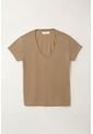 Tennis Camiseta Con Cuello En V Café Con Acabado Liso Para Mujer de Tennis