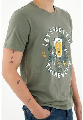 Camiseta Con Estampado Localizado Verde Para Hombre