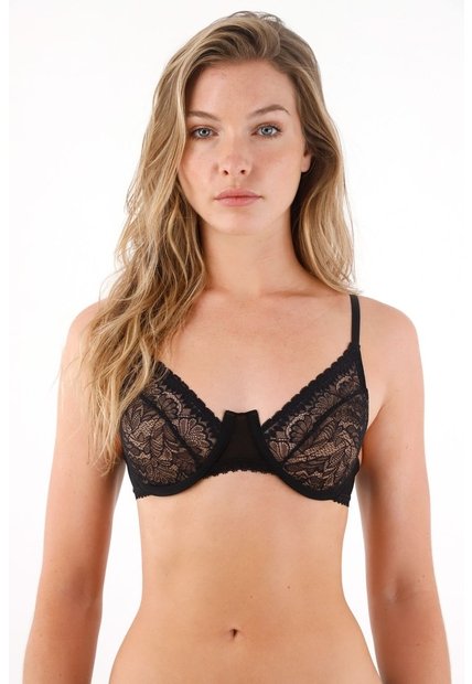 Tennis Top En Encaje Con Varilla Negro Para Mujer